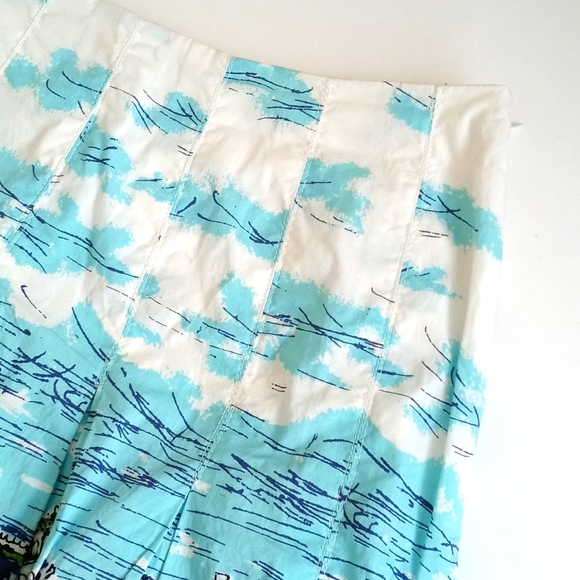 Talbots Women’s Blue White & Green Italian Seascape Motif Midi Pleated Skirt 4/P - Picture 7 of 13